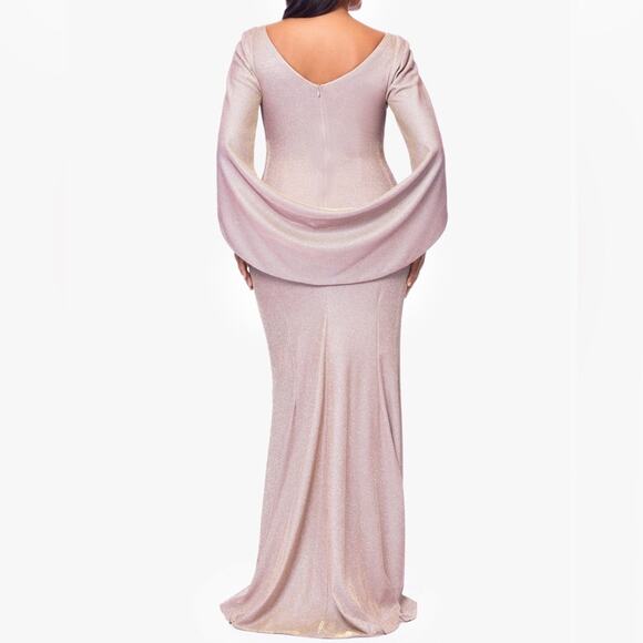 Betsy & Adam “Gracie” Galaxy Knit Glitter Draped Gown Women’s Sz 12 - Picture 4 of 7